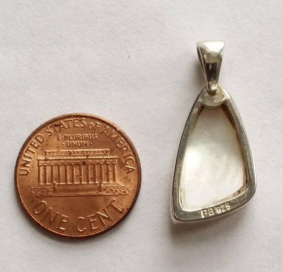 Vintage Sterling Silver MOP Pendant, Signed PB Mother Pearl Shell Charm Jewelry