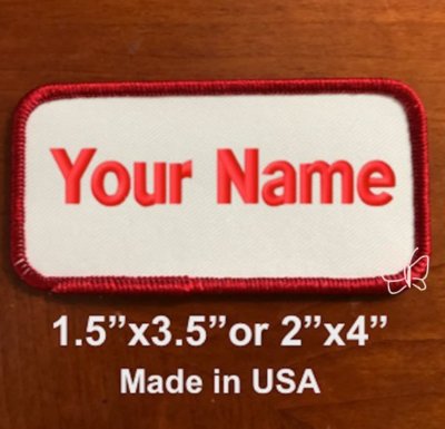 Custom Embroidered Patch  Name Tag  Motorcycle Biker Badge White /  Red border