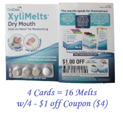 4 -XyliMelts Dry Mouth Stick-On Melts for Moisturizing-16 w/4-$1 Offers 12/31/27