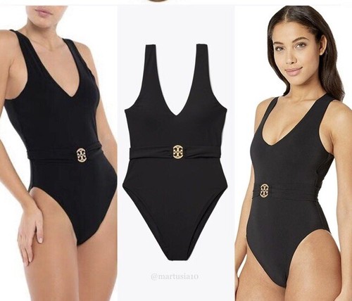 y*a様 Her lip to Two-tone Belted One piec NWT $198 Sz M Tory Burch Miller Plunge Belted One Piece Swimsuit