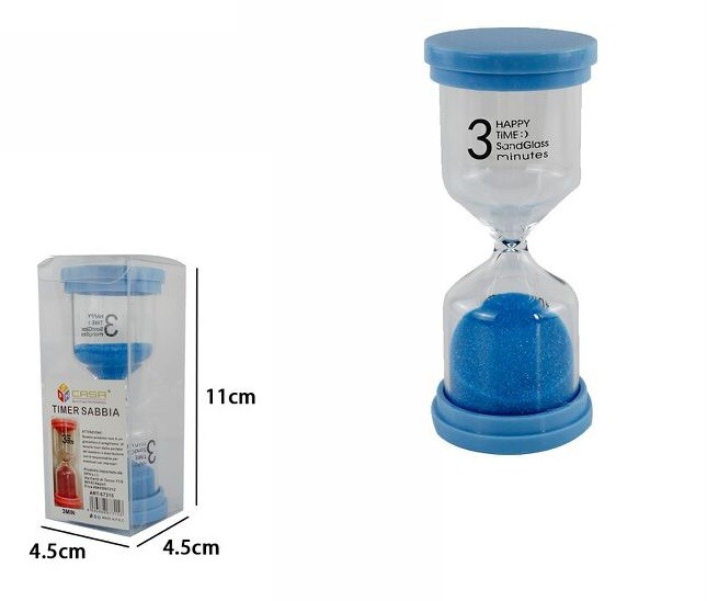 Clessidra In Vetro E Plastica Timer Sabbia Colorata Durata Tempo 3 Minuti dfh