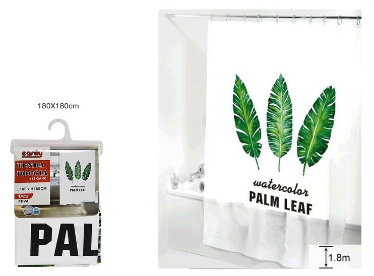 Tenda Doccia AntiMuffa Impermeabile 180x180cm Con Anelli Bagno Palm Leaf dfh