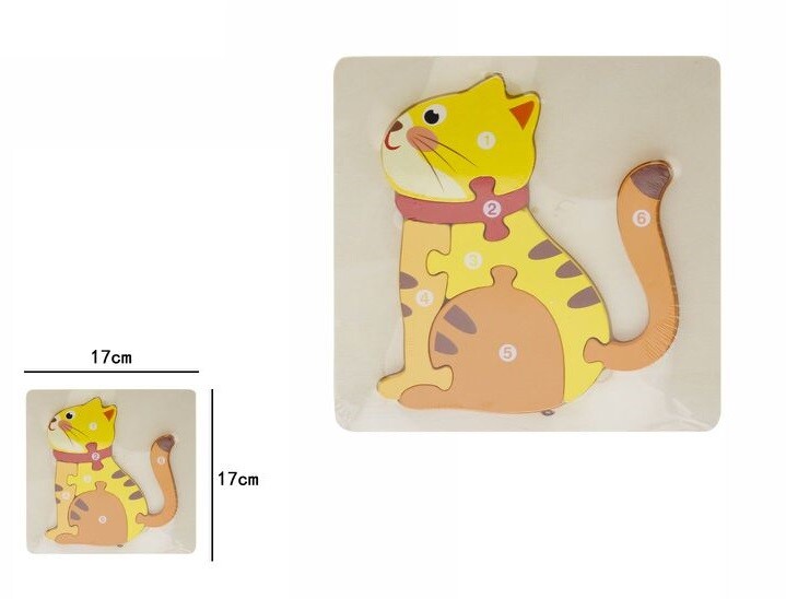 3D Puzzle Legno Forma Di Gatto Educativo Colorato Bimbi Bambini Imparare dfh