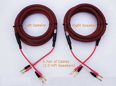 S03 (2.5m 8ft) --- Pair HIFI Audiophile Banana Speaker Cables 4x12awg Home Audio