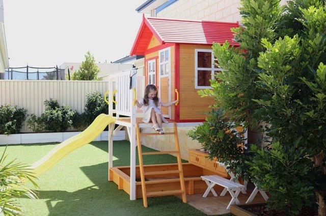 Elevated Wooden Cubby House with Sandpit and Mud Kitchen ...