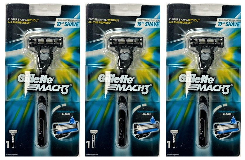 Gillette Mach3 Razor Handle - Holds all Mach3 and Venus Blades (3 Pack)
