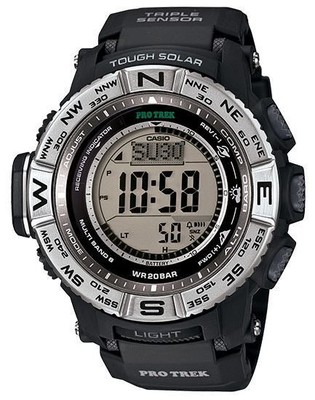 Pre-owned Casio Outdoor Pro Trek Solar Triple Sensor, Black Prw3500-1cr Watch