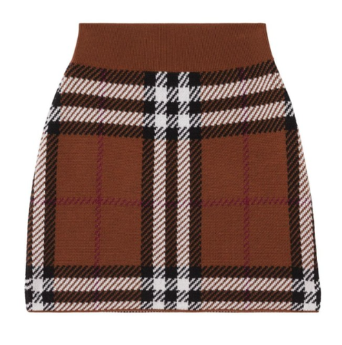 スカート Burberry London Wool Check Leather Skirt Burberry London Y2K Taupe Nova Check Skirt - Foxy Couture Carmel