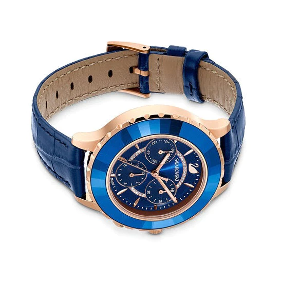 Pre-owned Swarovski Authentic  Octea Lux Watch With Blue Leather Strap