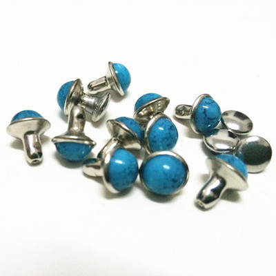 PKG of 10 TURQUOISE BLUE STONE Steel Rivet Studs 1/4'' - 1/2'' (6 to 12mm)(1090)
