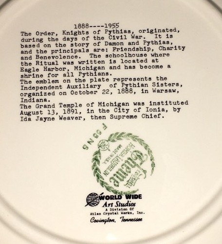 Vintage Knights of Pythias Collector's Plate Homer Laughlin Eggshell