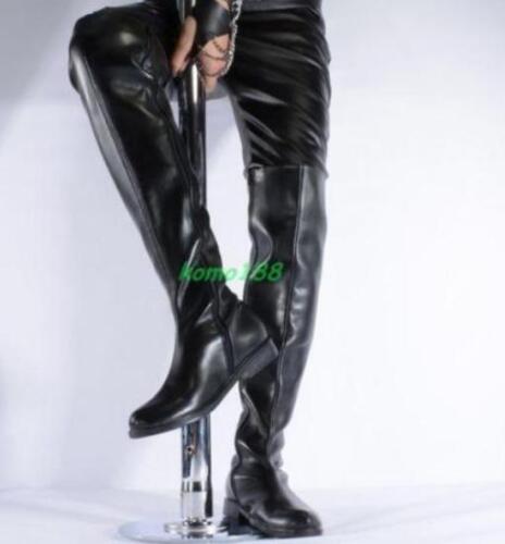 Sexy Mens patent leather zip Lace up Over knee Round toe Sexy Mens patent leather zip Lace up Over knee Round toe