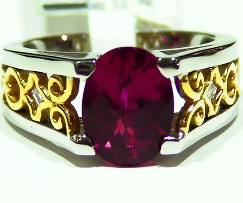 Vintage 2.52CT 18K Gold Natural Rubellite Tourmaline Diamond Engagement Ring