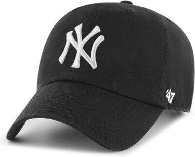 New York Yankees 47 Brand MLB Clean Up Adjustable Strapback Hat Black-White