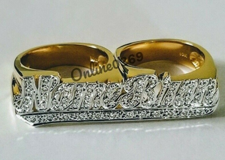 Pre-owned Online0369 Mens 1.5ct Rd Cubic Zirconia Customization Two Finger Ring Silver Free Stud In White