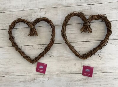 Heart Wreath Natural Grape Vine Love Rustic Crafts 9'' Set Of 2 NWT