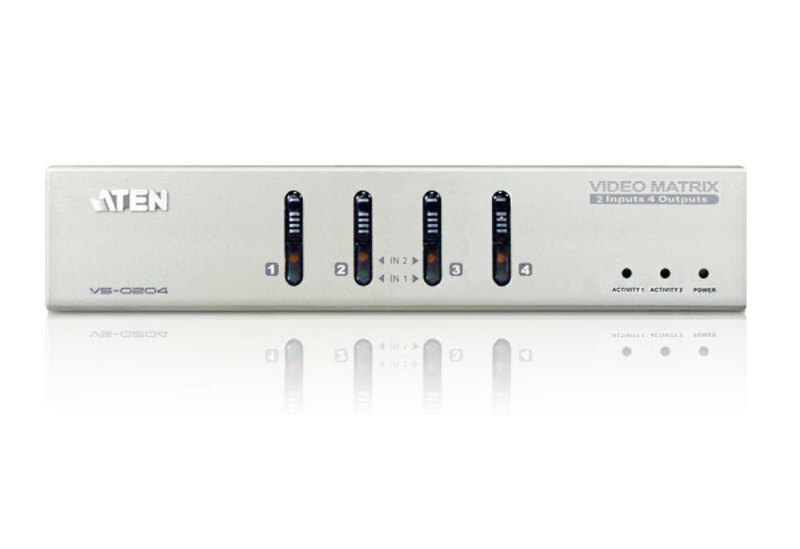 ATEN 2-Port Video Matrix Switch (2-In, 4-Out) VS0204 (Silver) Brand New!