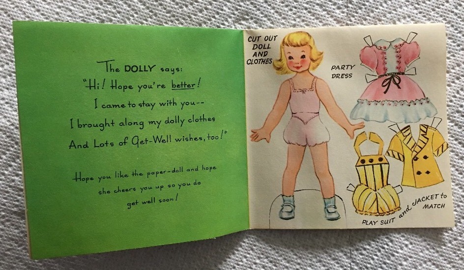 Cute Vintage Paper Doll Little Girl Unused Get Well Greeting Card