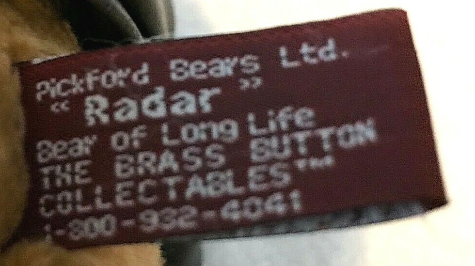 Pickford Sears Radar Teddy Bear Pilot Aviator Stuffed Brass Button Brown NWOT