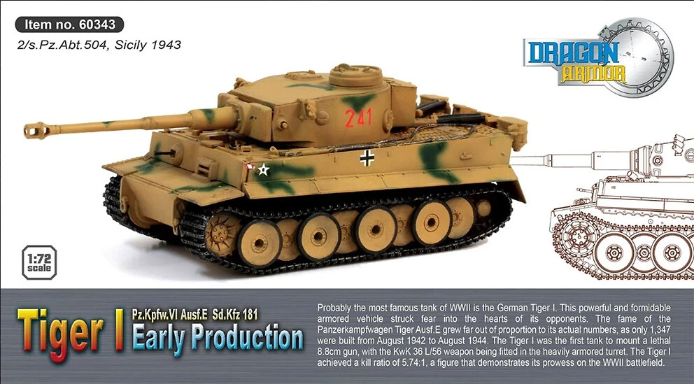 サイバーホビー限定 缶入 1/72 ドラゴンアーマー T34 2台セット Sd.Kfz.181 Tiger I, 2/sPzAbt 504, Sicily 1943, 1:72 Dragon
