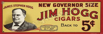 Jim Hogg Cigars 6'' X 18'' Metal Sign