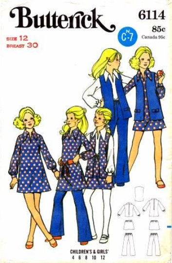Vintage Butterick 6114 Child Size 12 Bust 30 Inches Cut