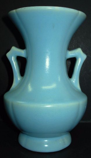 Vintage Weller Pottery Cameo Vase, Blue White Violet Pattern, Double Handled