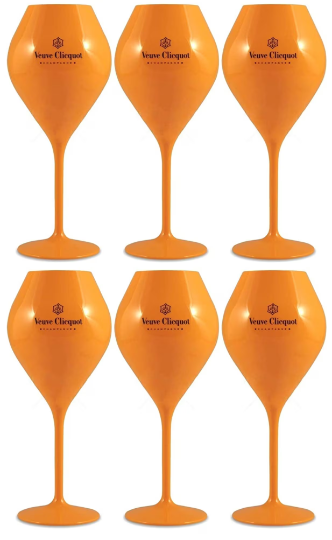 Veuve Clicquot Orange Acrylic Champagne Flute Goblets x 6 New
