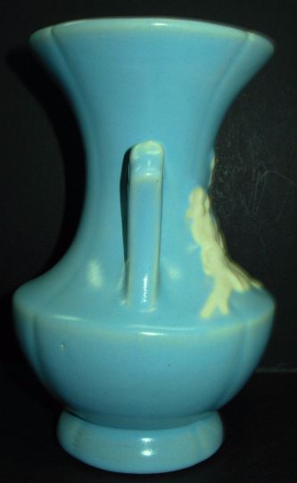 Vintage Weller Pottery Cameo Vase, Blue White Violet Pattern, Double Handled