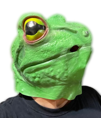 Deluxe GREEN FROG MASK Adult Costume Big Eyes Gecko Lizard Rubber Animal Reptile