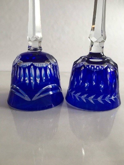 Pair German Bohemian Cut To Clear Cobalt Blue Wine Roemer Rohmer Glasses Lot