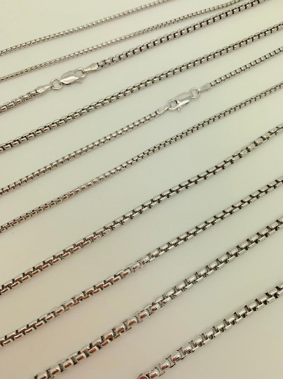 Silver Round Box Chain, 925 Solid Silver Necklace. 1-4mm All Sizes 16-30 inch