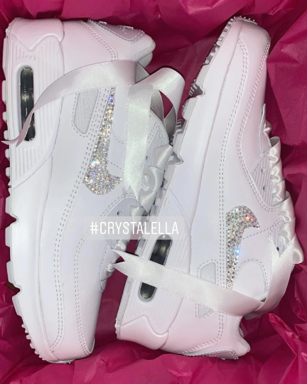 Pre-owned Nike Crystal  Air Max 90's In White With Customised Swarovski Silver Crystals ♡