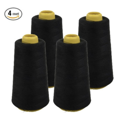 4 PACK of 6000 Yard each Spools BLACK Sewing Thread All Purpose 100% Polyester