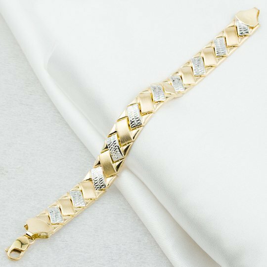 Stampato Basket Weave Links Bracelet in Solid 8K Yellow and White Gold - 71/2
