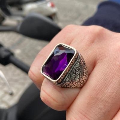 Mens Handmade Ring Amethyst Men s Ring Mens Handmade Ring Turkish
