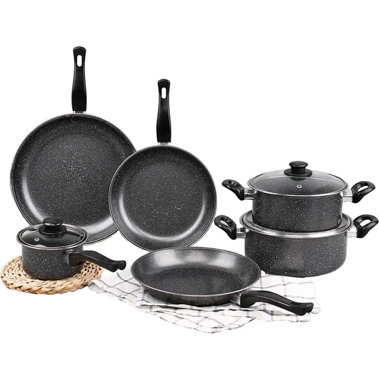 Batteria Da Cucina Set Pentole 9 Pezzi E 3 Padelle, Coperchi In Vetro