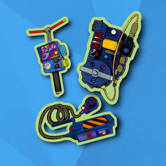 Real Ghostbusters Cartoon Vinyl Stickers Proton Pack Trap PKE Meter Decals