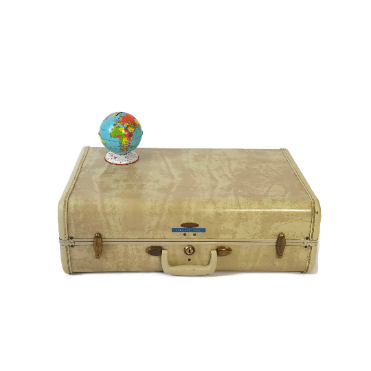 Vintage White Cream Samsonite Taper Sided Suitcase Luggage