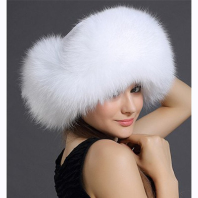 White Fox Fur and Waterproof Fabric Russian Hat Real Fur Hat