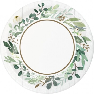 Eucalyptus Greens 7 Inch Paper Plates 8 Pack Floral Wedding Bridal Decorations