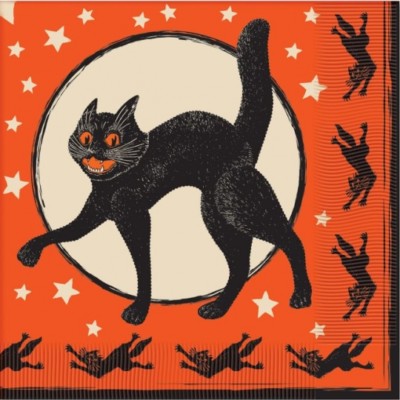 Vintage Black Cat Halloween Lunch Napkins Paper 12 Pack Halloween Tableware