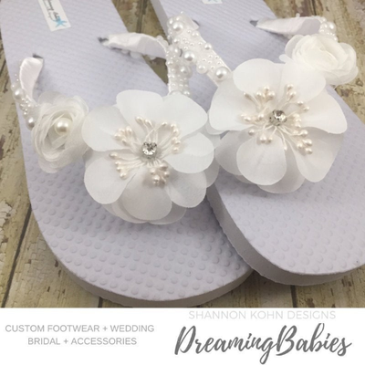 White Bridal Flip Flops Flower Bridal Sandals Beach Wedding Gift