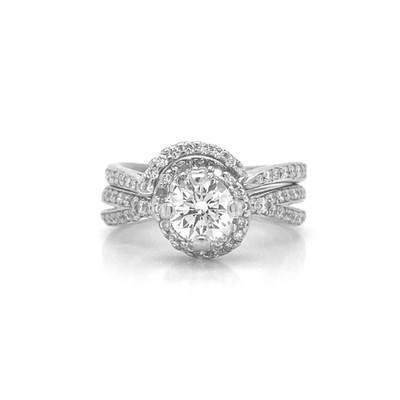 1.30 Carat Natural Mined Round Diamond Bridal Set H/VS2 EGL Certified Palladium 