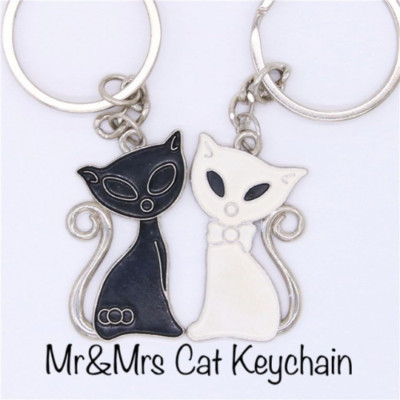  Mr And Mrs Cat Cute Keychain For Couple With Gift Pouches [2 Keychain]