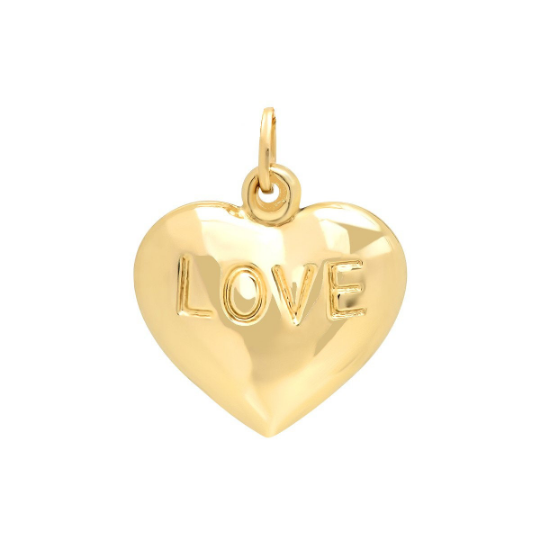 14K Yellow Gold Love Puff Heart Charm Pendant - Gift For Her