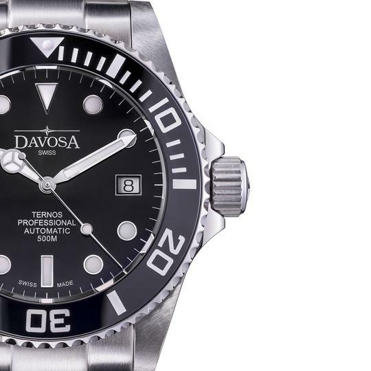 Pre-owned Davosa Swiss Made Automatic Ternos Professional 16155950 Mens Black Wrist Watch