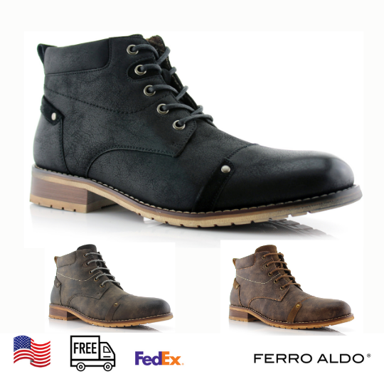 Ferro Aldo Men's Shoes Classic Suede Brogue Mid-Top Zip Hiking Motorcycle Boots