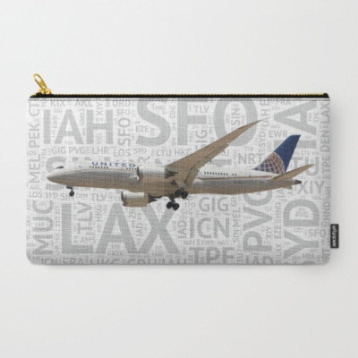 United Airlines Boeing 787 with Airport Codes - Carry All Pouch (8.5'' x 6'')