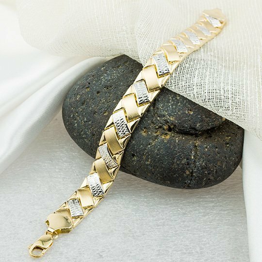 Stampato Basket Weave Links Bracelet in Solid 8K Yellow and White Gold - 71/2